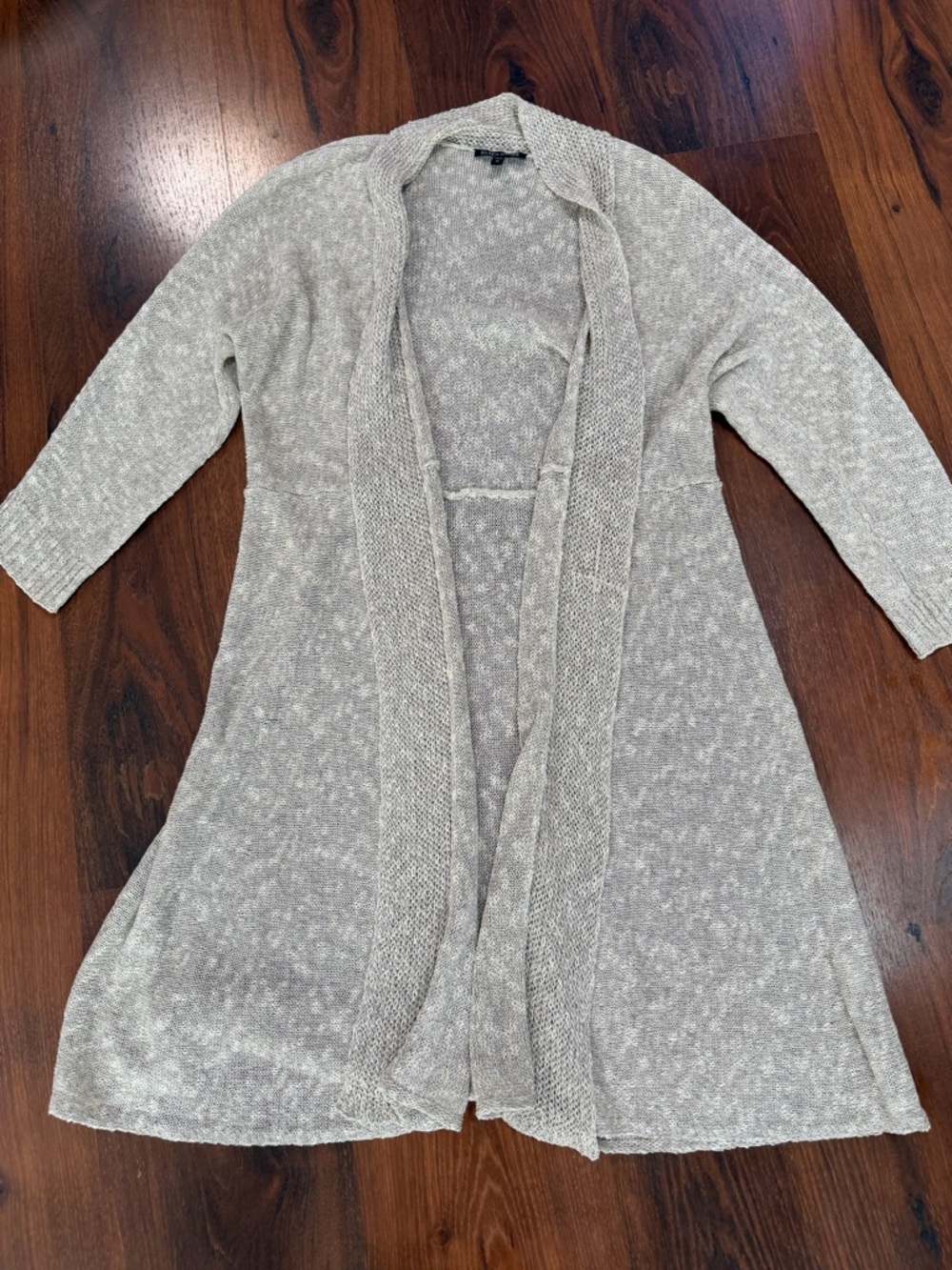 Eileen Fisher Linen Blend Slub Knit Shawl Collar Open Cardigan Sweater Oatmeal M
